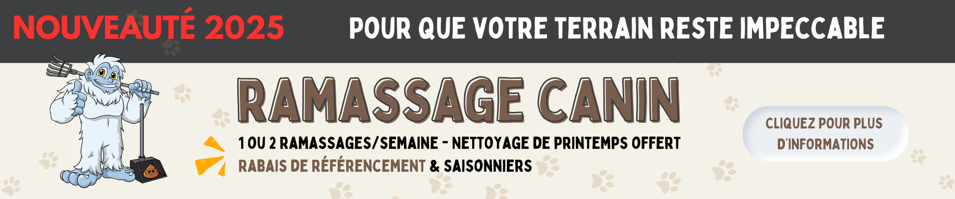 Bannière service ramassage canin Yéti Propre - Nouveauté 2025